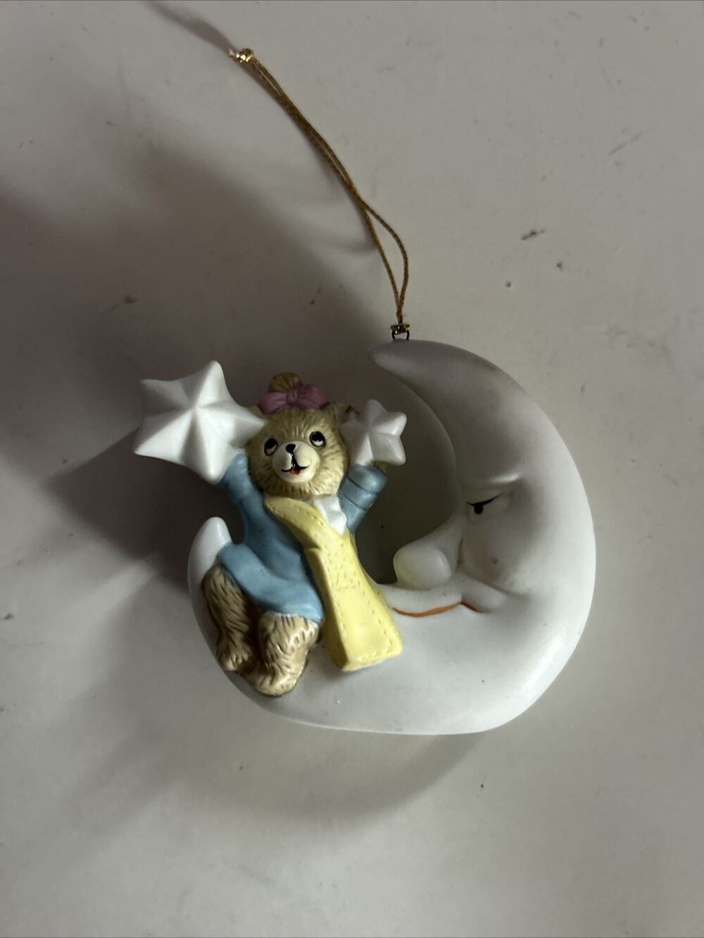 Nobel Hall Bear on Moon Ornament Star in Hand Nursery Decor Christmas